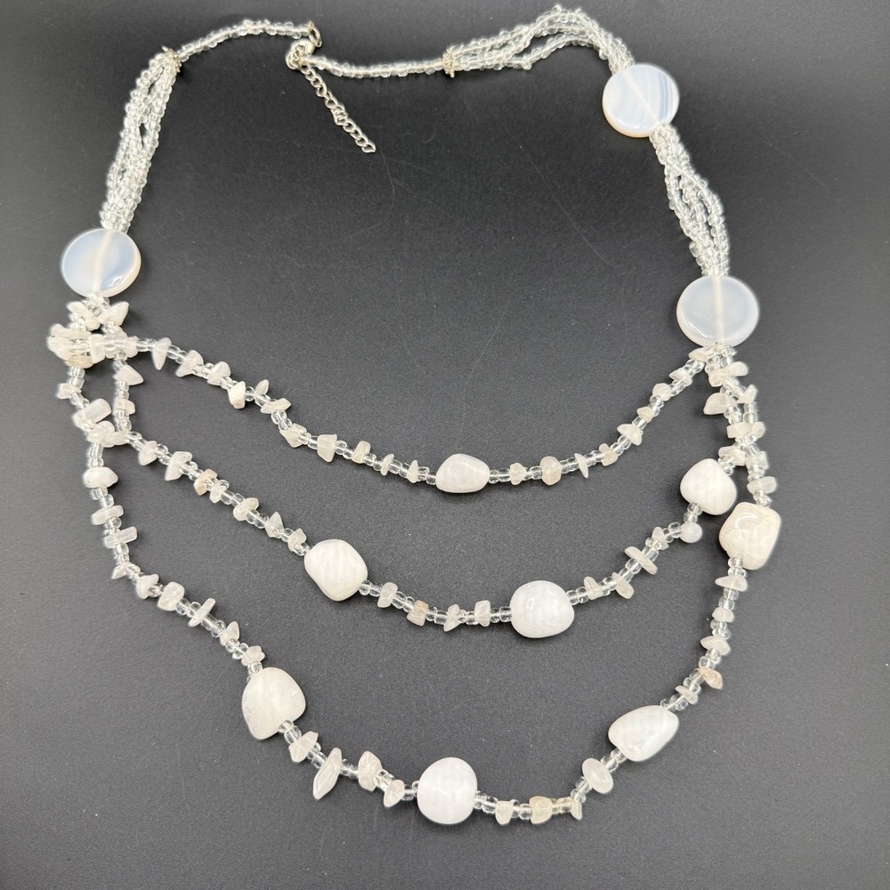 Beaded Polished Stone Necklace Layered 26"
